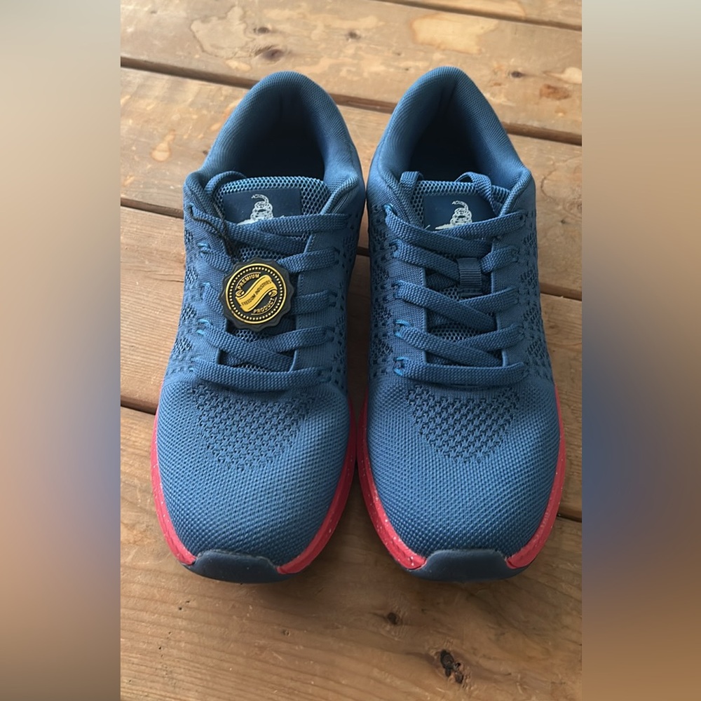 Freedom Industries Flyknit V1 Blue Athletic Sneakers with Red Soles NEVER WORN